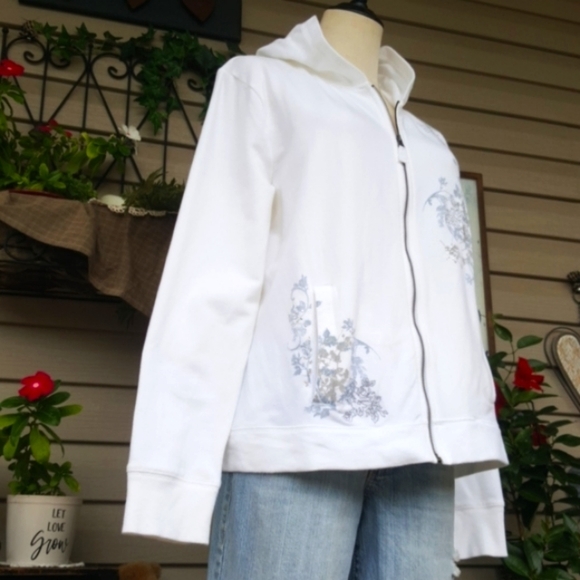 SONOMA ♡ White|Blue|Gray Embroidered|Embellished L|S Hoodie Jacket w/Pockets LP - Picture 5 of 16